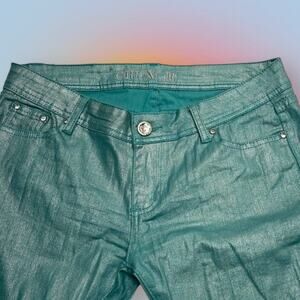 CRUNCH Women’s 11 (juniors) Metallic Turquoise Skinny Jean